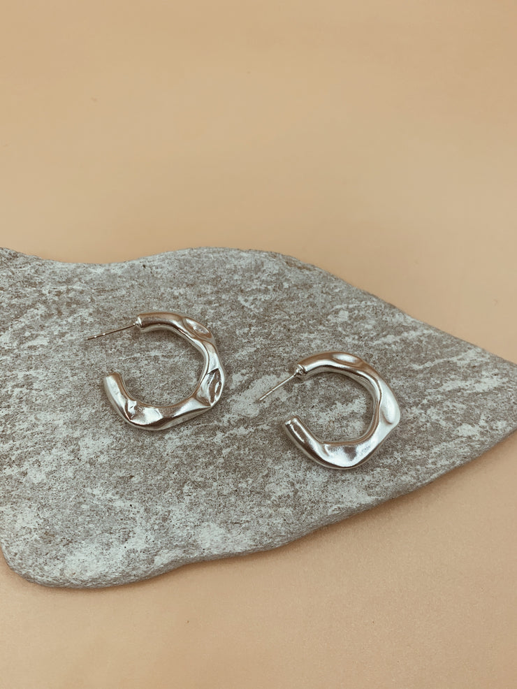 Small Crater Hoops in Silver Tone