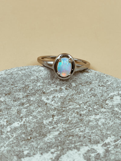 Nova Opal Oval Ring In Silver Tone