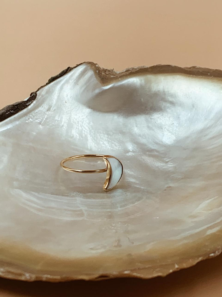 Silver Hammered Crescent Moon Ring with 14K Gold Fill Band Large – The  Beehive Jewelry Store